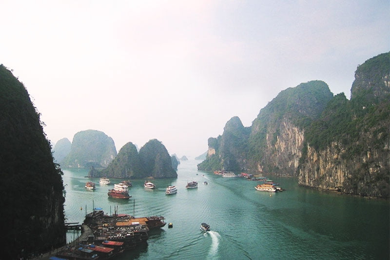View of cruise boats in Ha Long Bay from Hang Sung Sot, or "Surprising Cave"