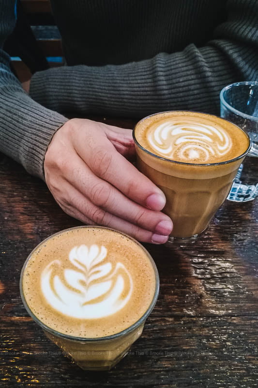 Two lattes at Revolver Coffee
