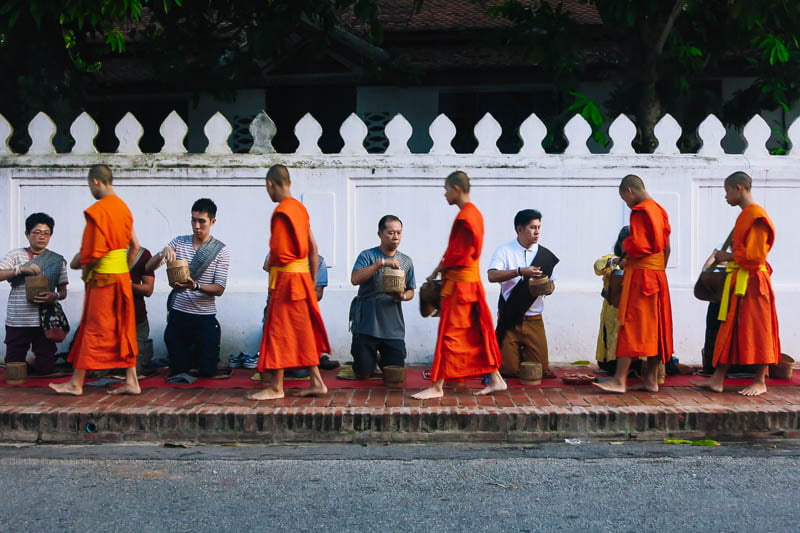 Observing the morning Tak Bat alms-giving ceremony in Luang Prabang